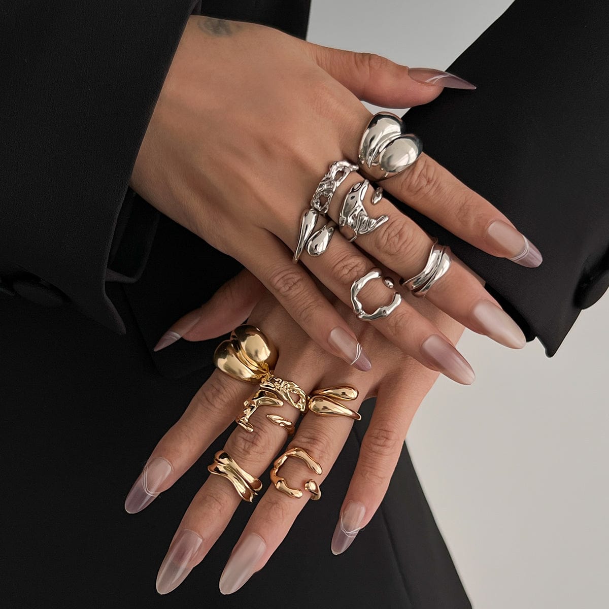 Geometric 6pcs Irregular Curved Waterdrop Open Ring Set - ArtGalleryZen