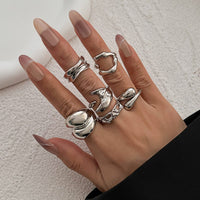 Thumbnail for Geometric 6pcs Irregular Curved Waterdrop Open Ring Set - ArtGalleryZen