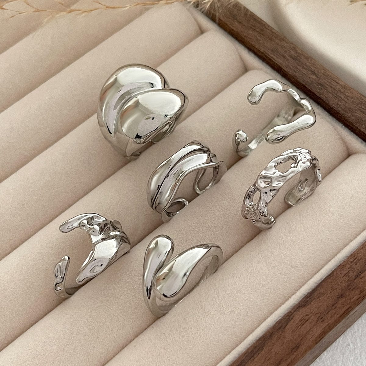Geometric 6pcs Irregular Curved Waterdrop Open Ring Set - ArtGalleryZen