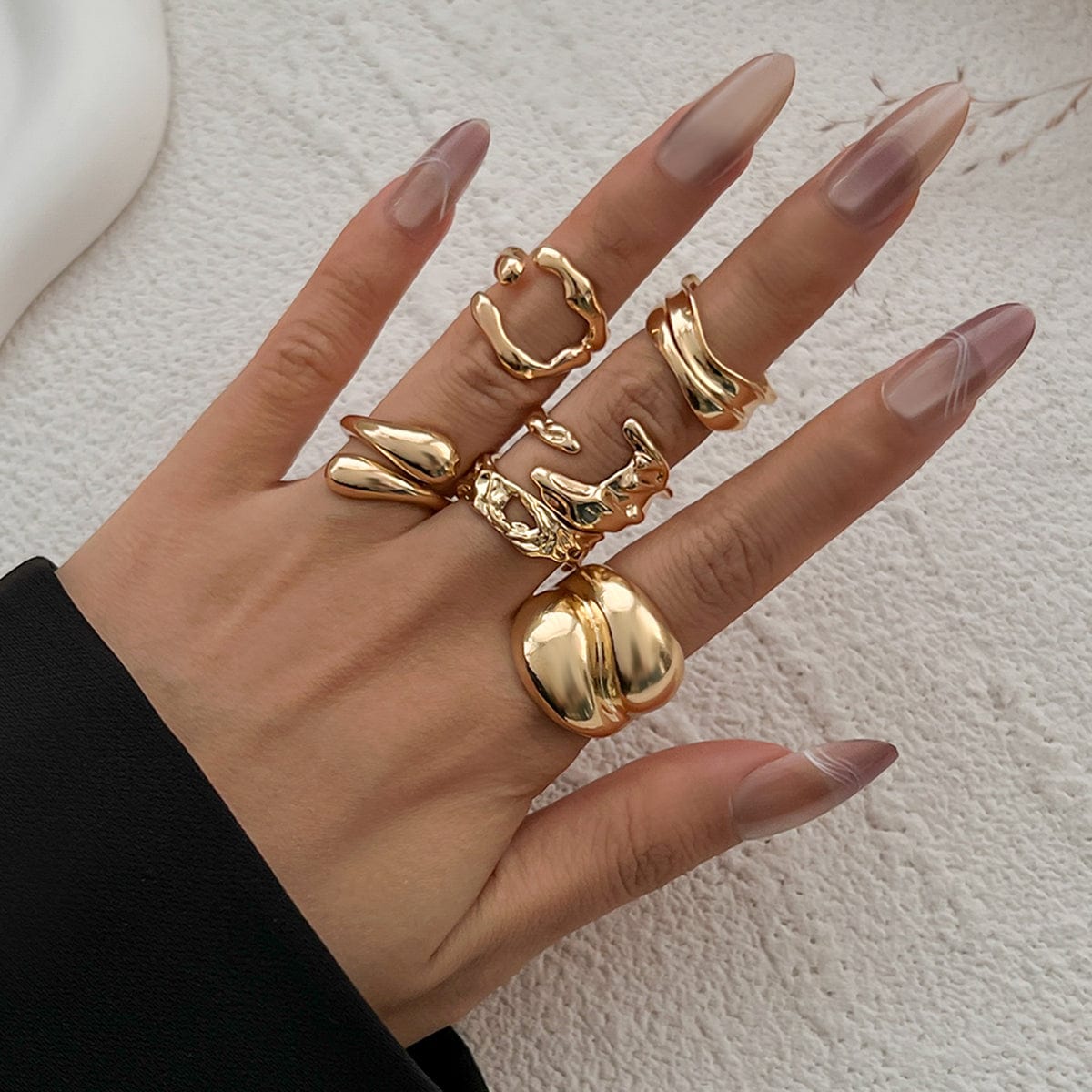 Geometric 6pcs Irregular Curved Waterdrop Open Ring Set - ArtGalleryZen