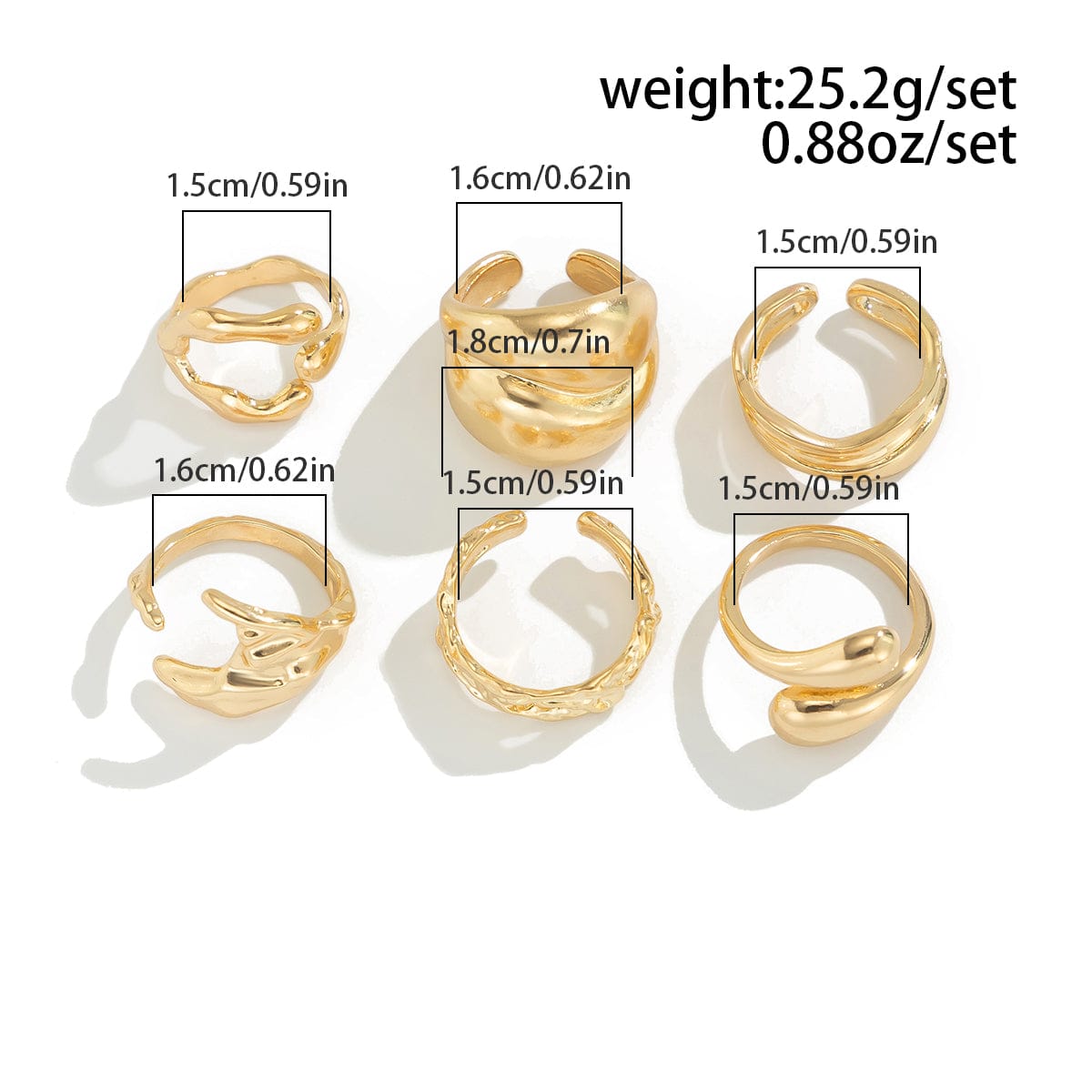 Geometric 6pcs Irregular Curved Waterdrop Open Ring Set - ArtGalleryZen
