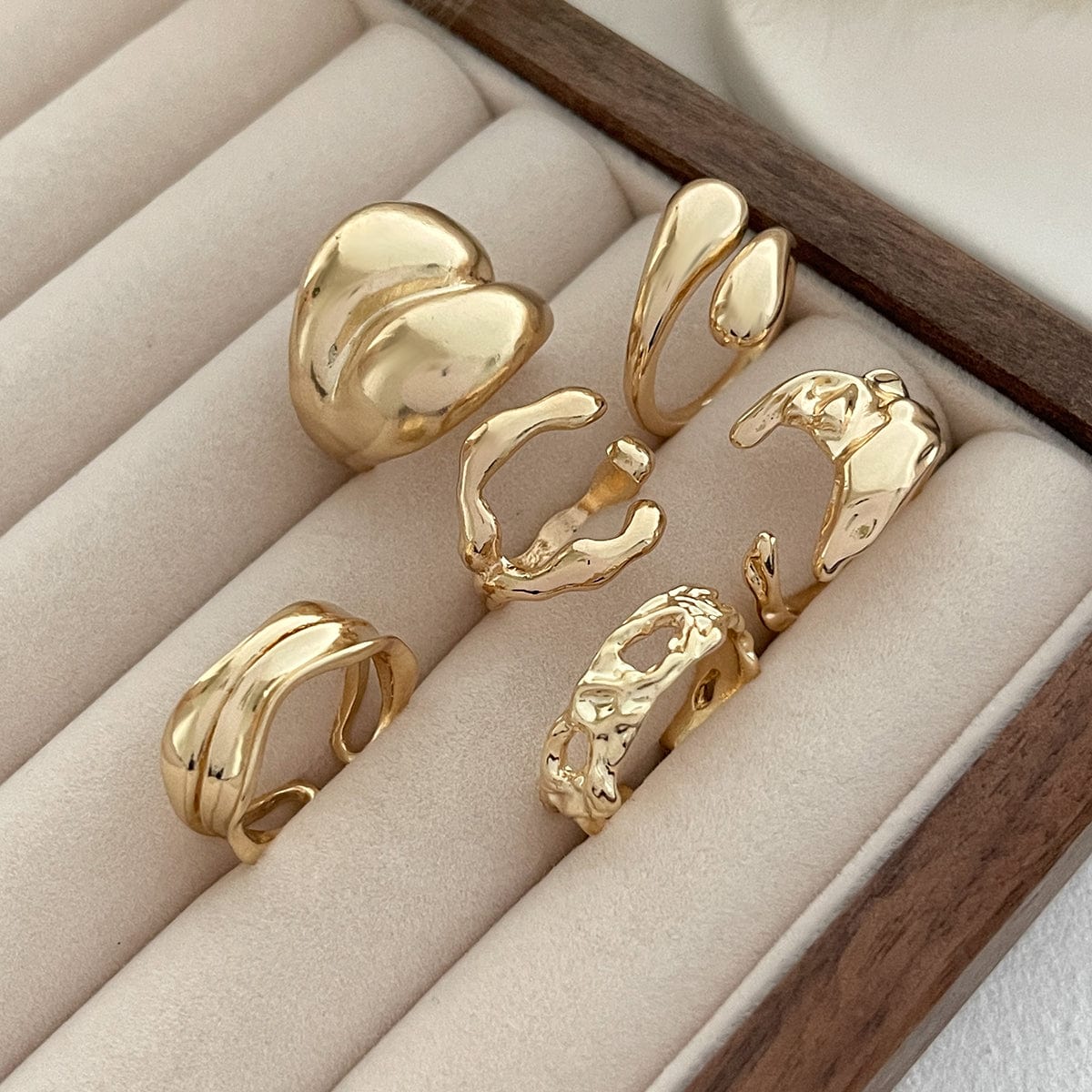 Geometric 6pcs Irregular Curved Waterdrop Open Ring Set - ArtGalleryZen