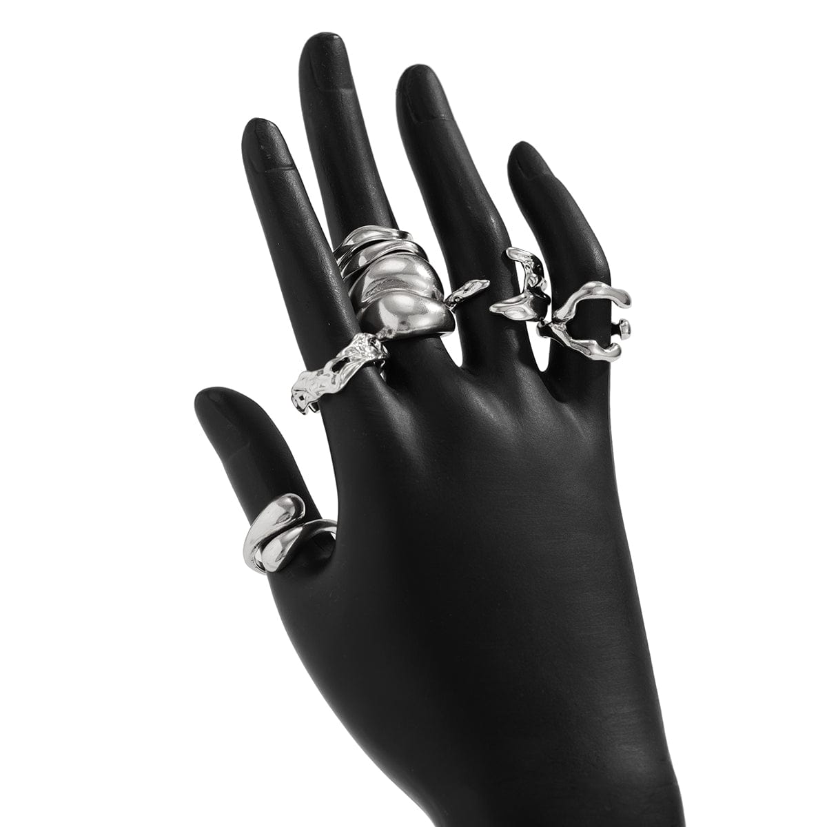 Geometric 6pcs Irregular Curved Waterdrop Open Ring Set - ArtGalleryZen