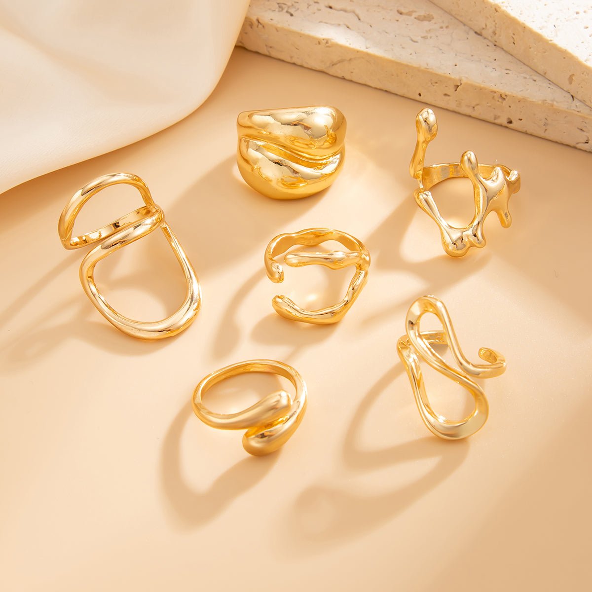 Geometric 6pcs Irregular Waterdrop Chunky Ring Set - ArtGalleryZen