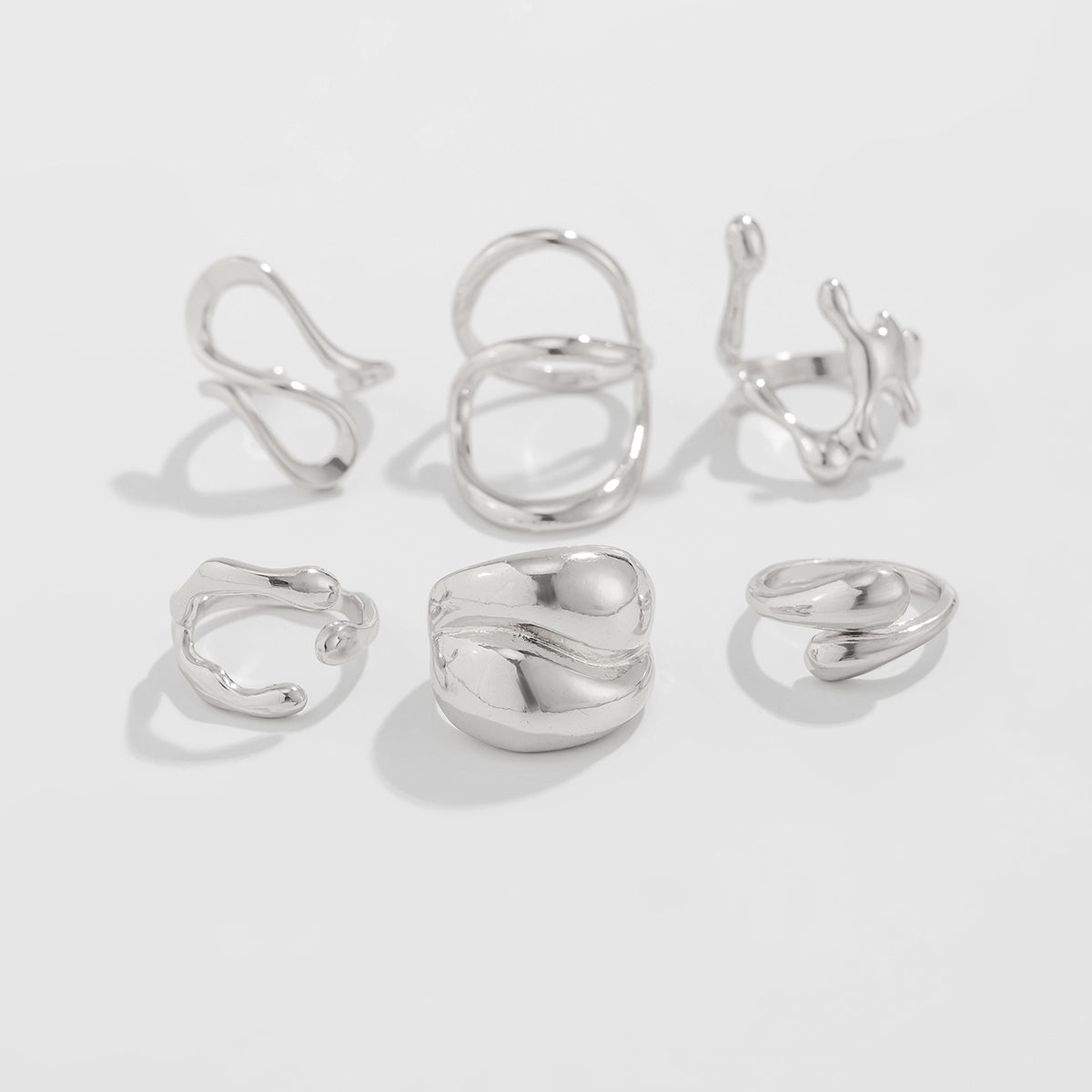 Geometric 6pcs Irregular Waterdrop Chunky Ring Set - ArtGalleryZen