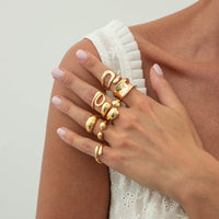 Thumbnail for Geometric 7pcs Gold Silver Tone Chunky Hollow Waterdrop Ring Set - ArtGalleryZen