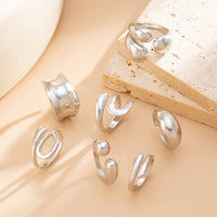 Thumbnail for Geometric 7pcs Gold Silver Tone Chunky Hollow Waterdrop Ring Set - ArtGalleryZen