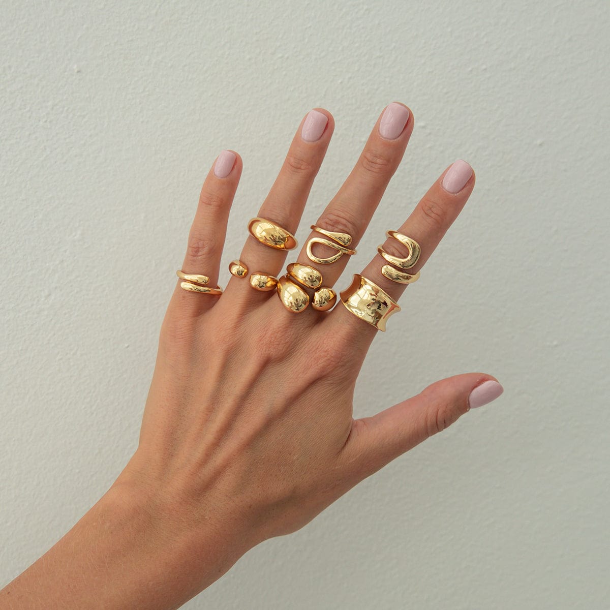 Geometric 7pcs Gold Silver Tone Chunky Hollow Waterdrop Ring Set - ArtGalleryZen