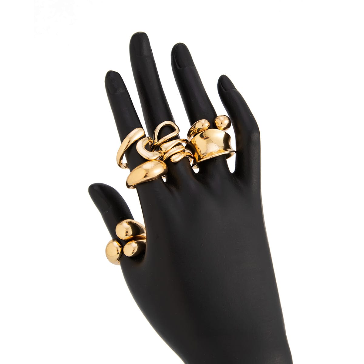 Geometric 7pcs Gold Silver Tone Chunky Hollow Waterdrop Ring Set - ArtGalleryZen