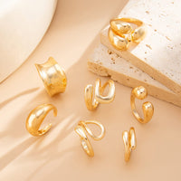 Thumbnail for Geometric 7pcs Gold Silver Tone Chunky Hollow Waterdrop Ring Set - ArtGalleryZen
