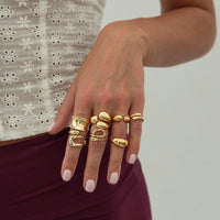 Thumbnail for Geometric 7pcs Gold Silver Tone Chunky Hollow Waterdrop Ring Set - ArtGalleryZen