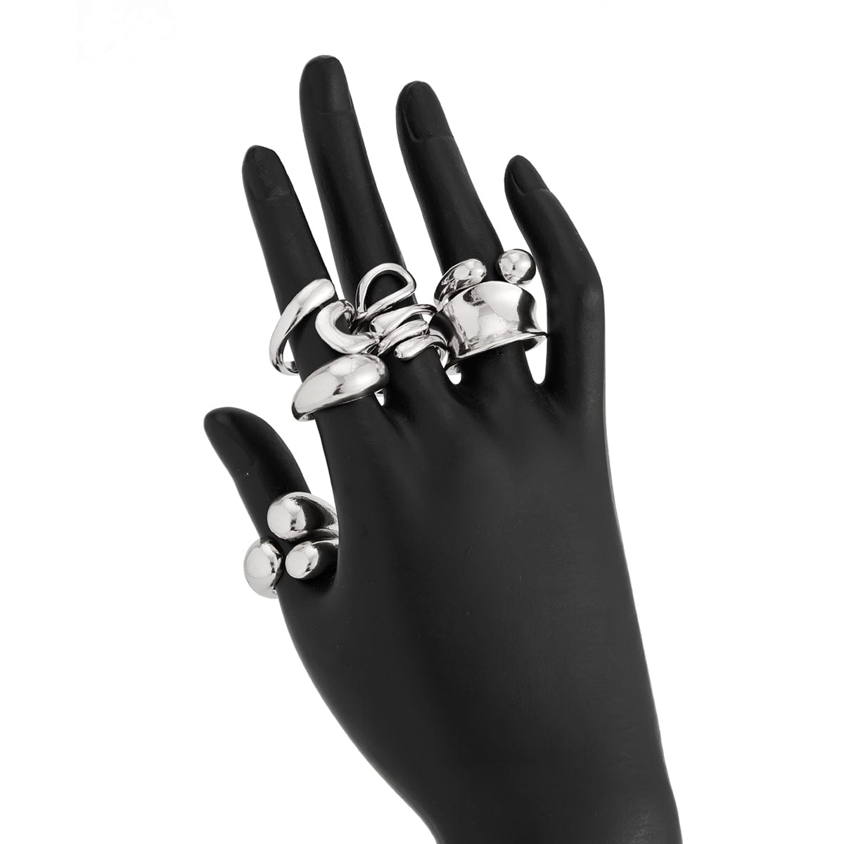 Geometric 7pcs Gold Silver Tone Chunky Hollow Waterdrop Ring Set - ArtGalleryZen