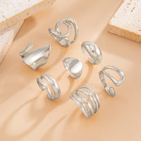 Thumbnail for Geometric 7pcs Irregular Curved Chunky Hollow Ring Set - ArtGalleryZen