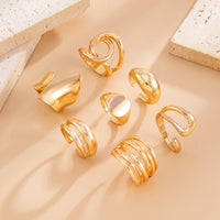 Thumbnail for Geometric 7pcs Irregular Curved Chunky Hollow Ring Set - ArtGalleryZen