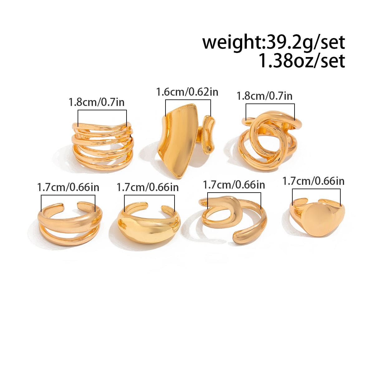 Geometric 7pcs Irregular Curved Chunky Hollow Ring Set - ArtGalleryZen