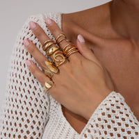 Thumbnail for Geometric 7pcs Irregular Curved Chunky Hollow Ring Set - ArtGalleryZen