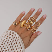 Thumbnail for Geometric 7pcs Irregular Curved Chunky Hollow Ring Set - ArtGalleryZen