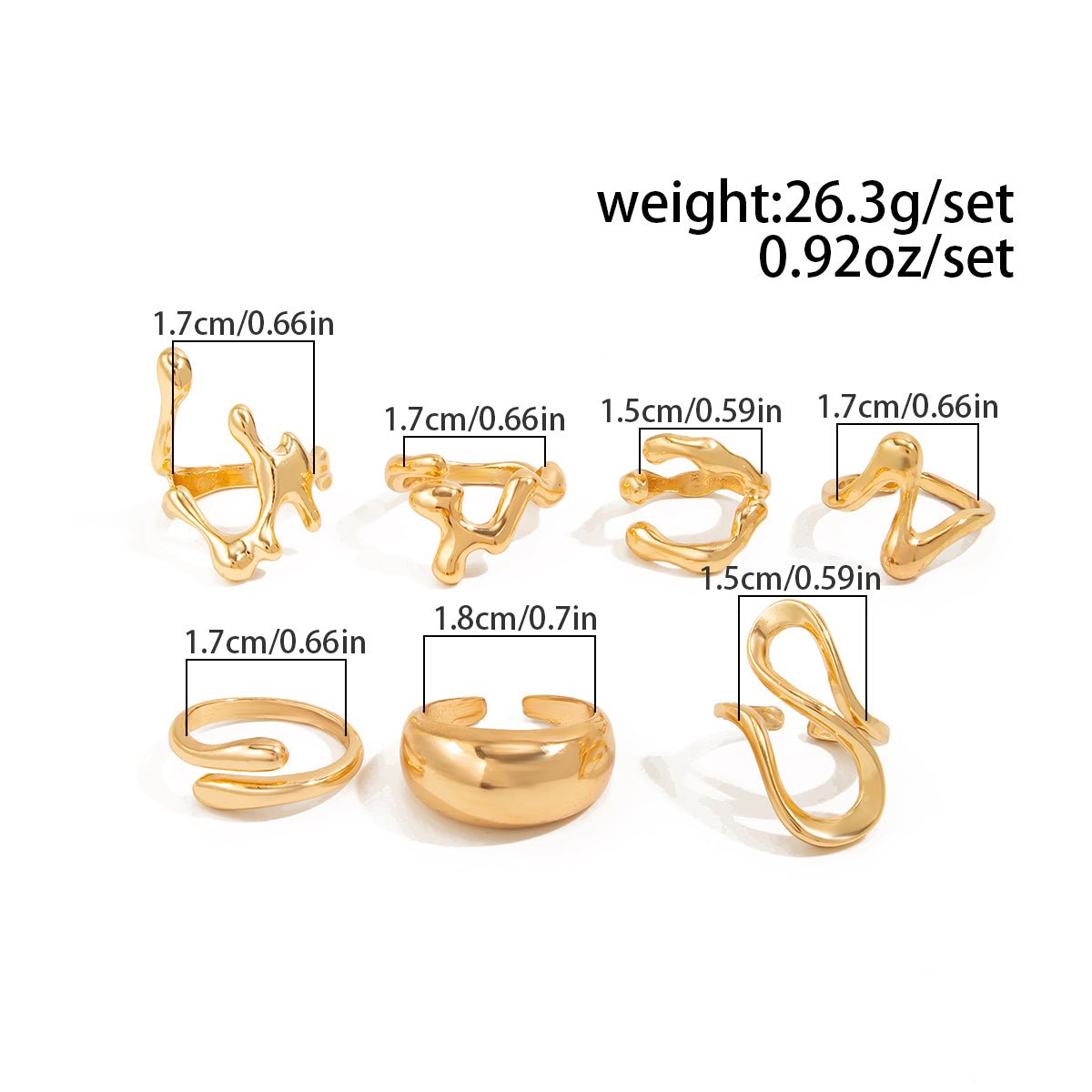 Geometric 7pcs Irregular Waterdrop Ring Set - ArtGalleryZen