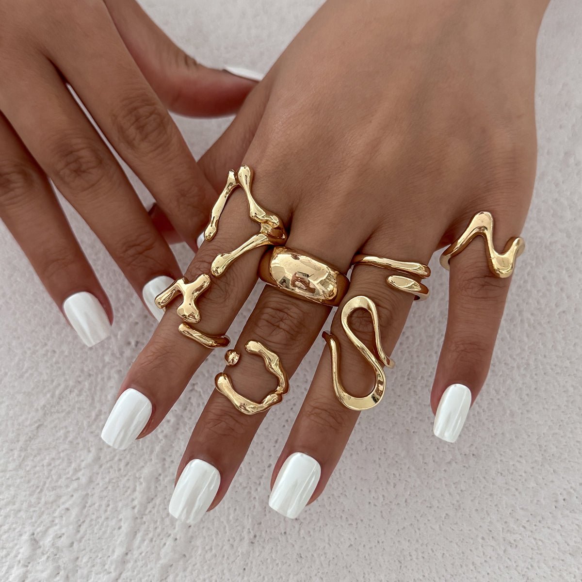 Geometric 7pcs Irregular Waterdrop Ring Set - ArtGalleryZen