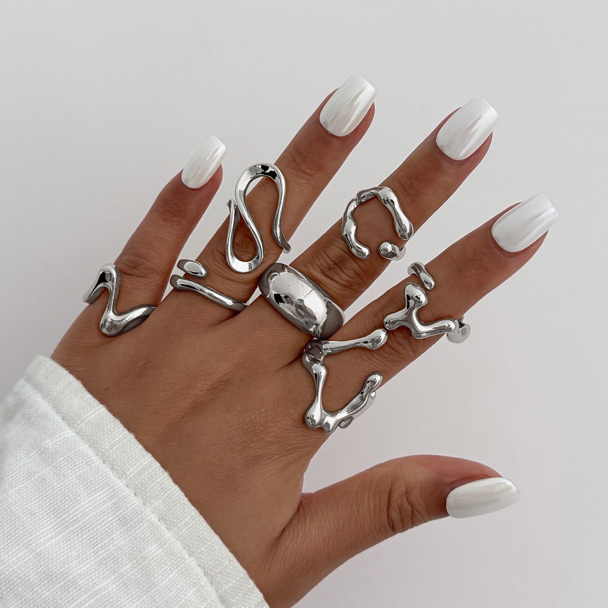 Geometric 7pcs Irregular Waterdrop Ring Set - ArtGalleryZen