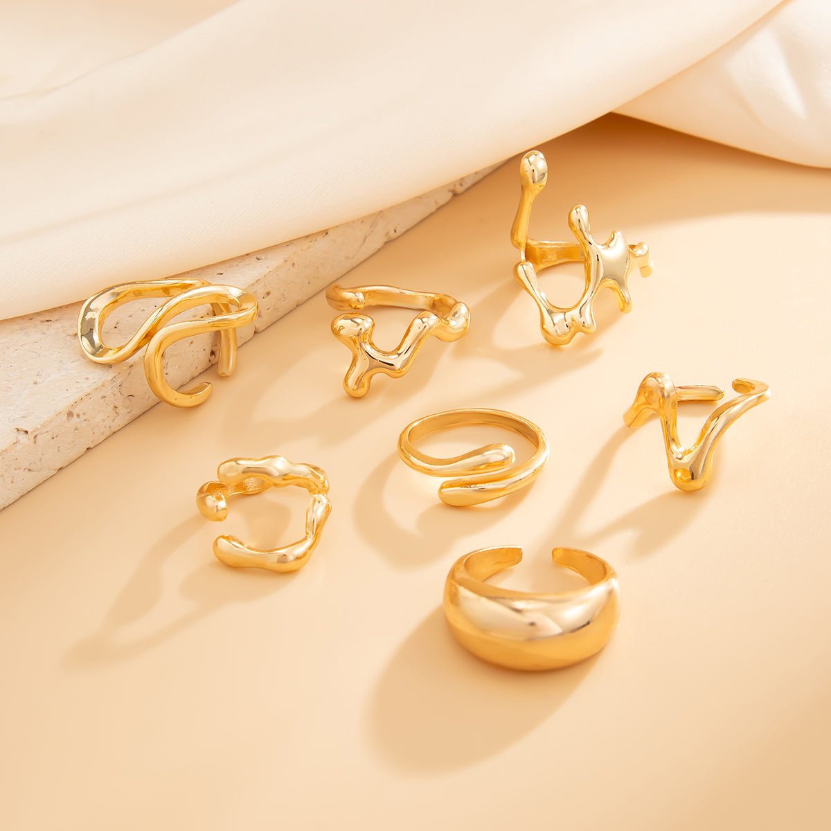 Geometric 7pcs Irregular Waterdrop Ring Set - ArtGalleryZen