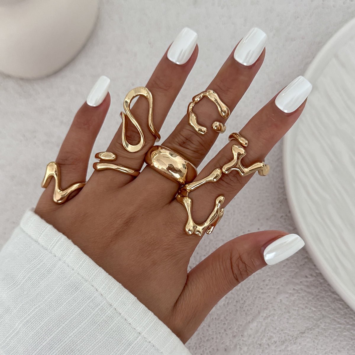 Geometric 7pcs Irregular Waterdrop Ring Set - ArtGalleryZen