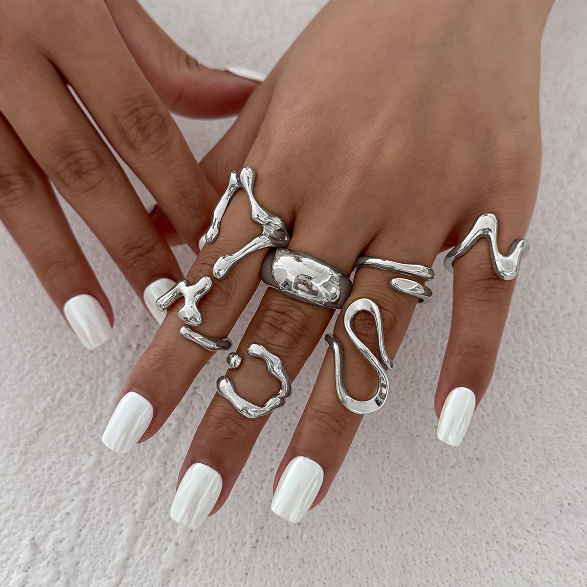 Geometric 7pcs Irregular Waterdrop Ring Set - ArtGalleryZen