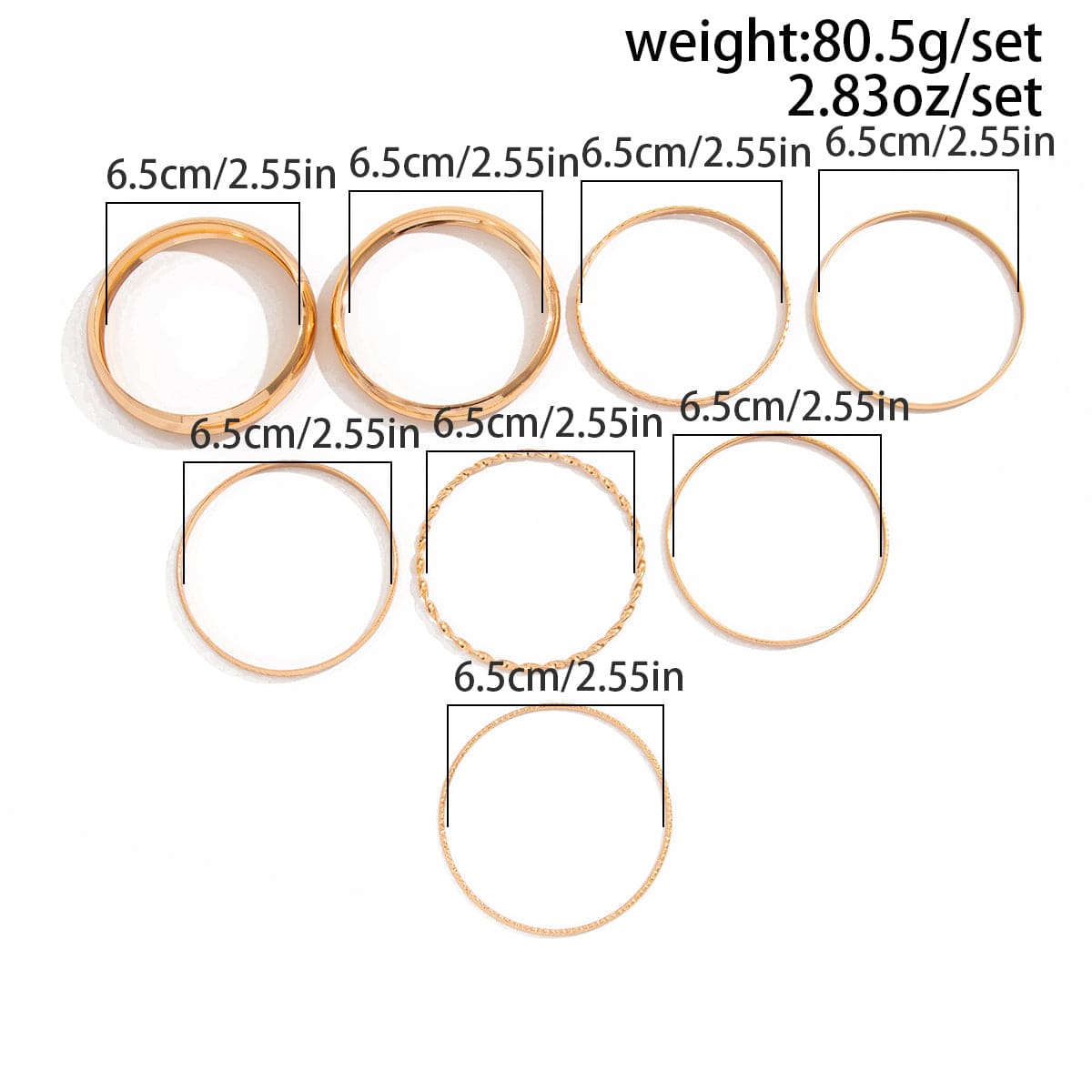 Geometric 8 Pieces Gold Silver Tone Bangle Bracelet Set