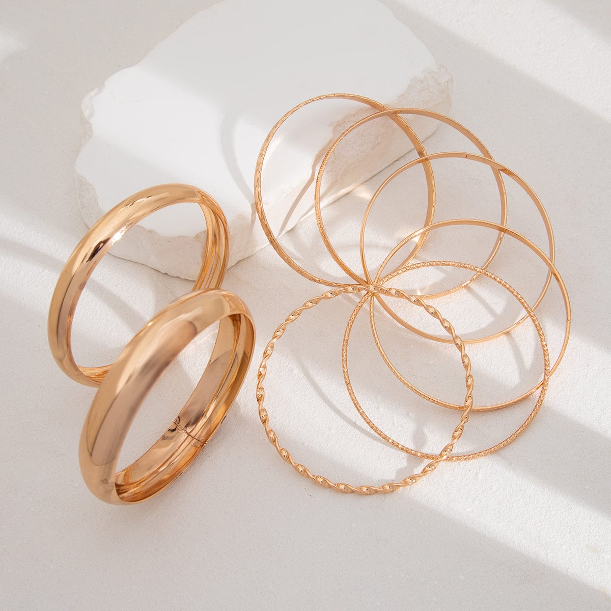 Geometric 8 Pieces Gold Silver Tone Bangle Bracelet Set