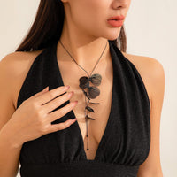 Thumbnail for Geometric Abstract Black Leaf Pendant Y Necklace - ArtGalleryZen