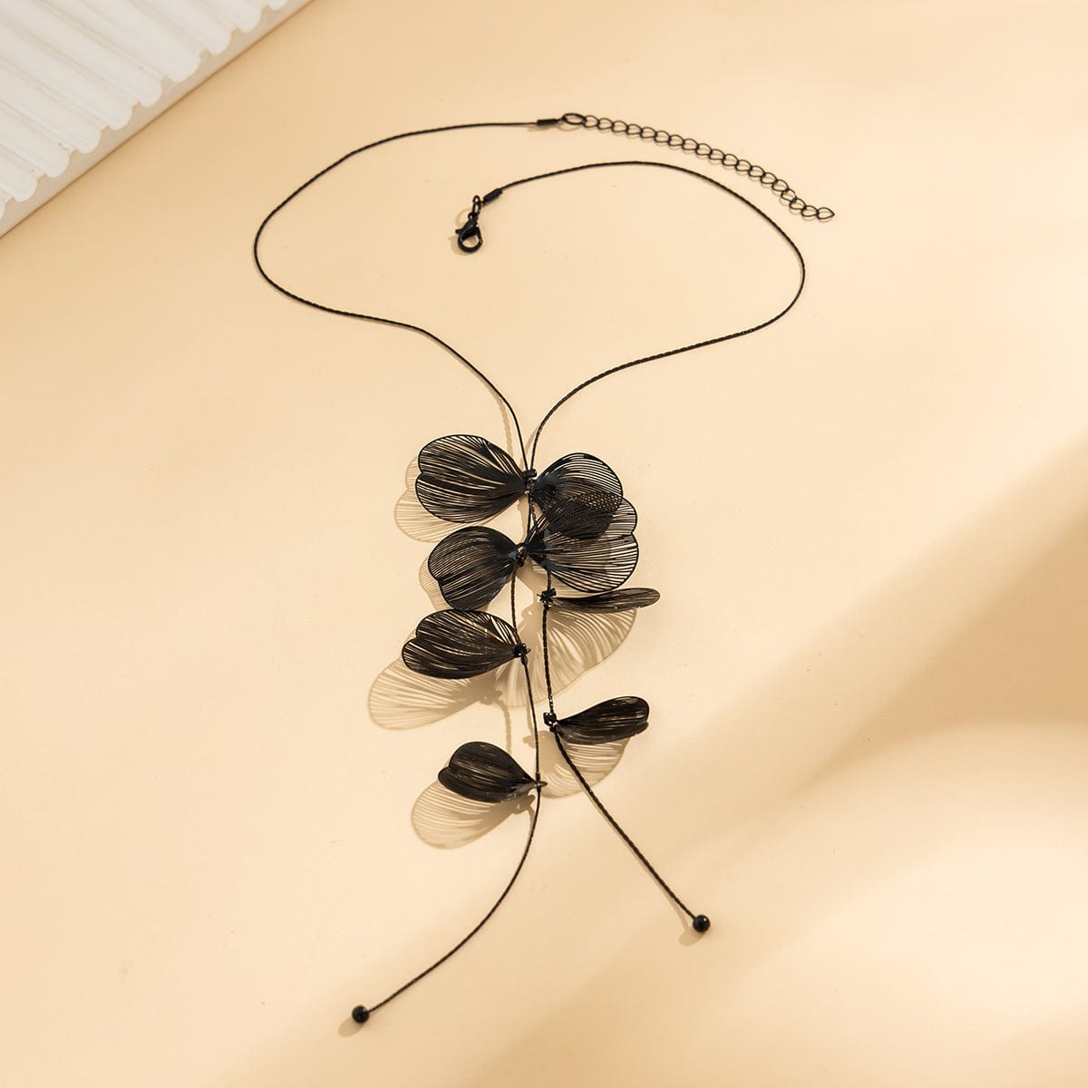 Geometric Abstract Black Leaf Pendant Y Necklace - ArtGalleryZen