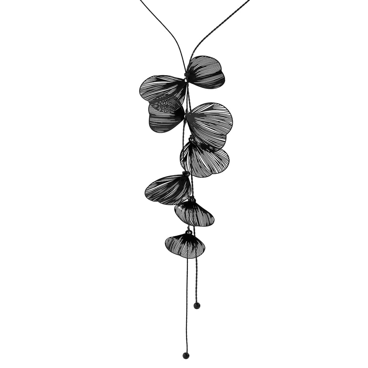 Geometric Abstract Black Leaf Pendant Y Necklace - ArtGalleryZen