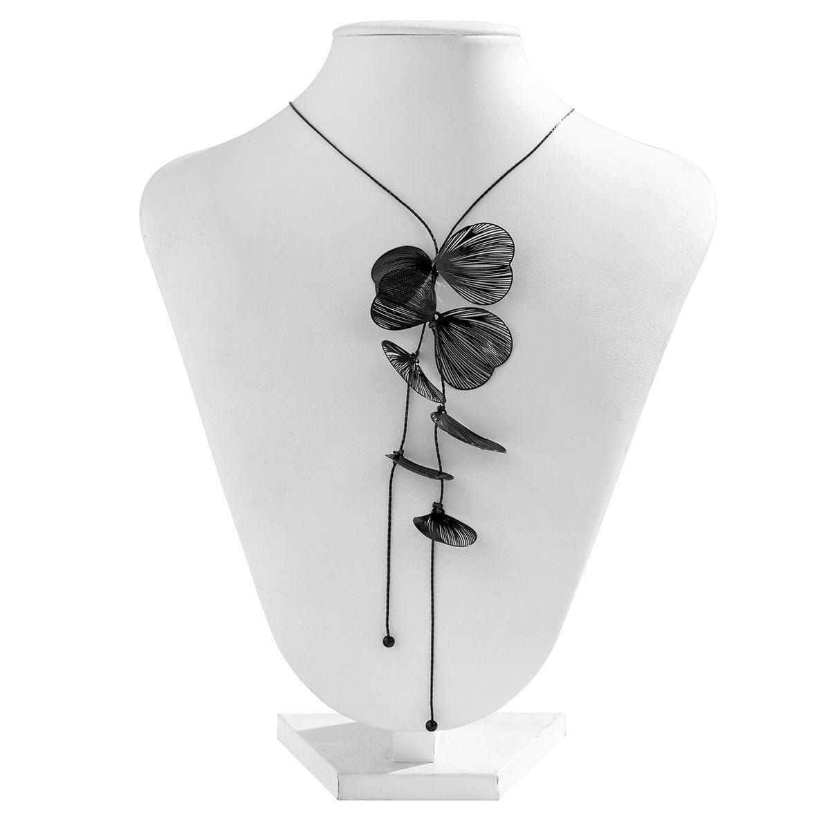 Geometric Abstract Black Leaf Pendant Y Necklace - ArtGalleryZen