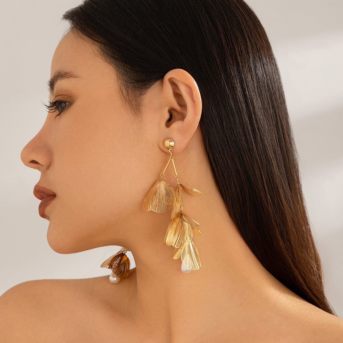 Geometric Abstract Chunky Dangling Floral Pearl Earrings - ArtGalleryZen