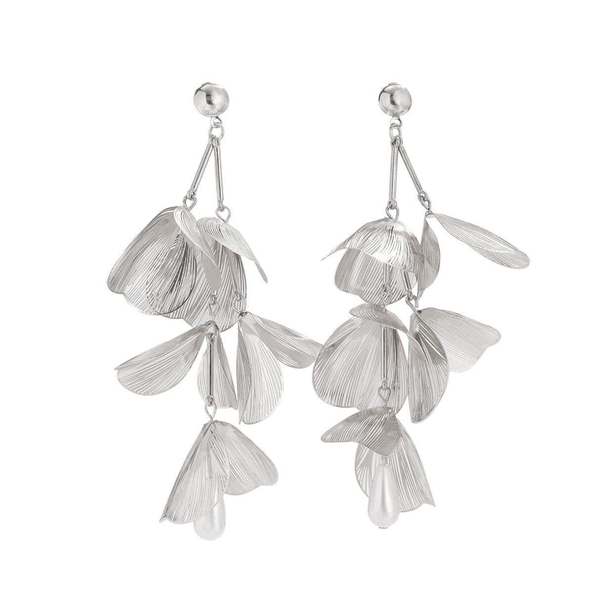 Geometric Abstract Chunky Dangling Floral Pearl Earrings - ArtGalleryZen