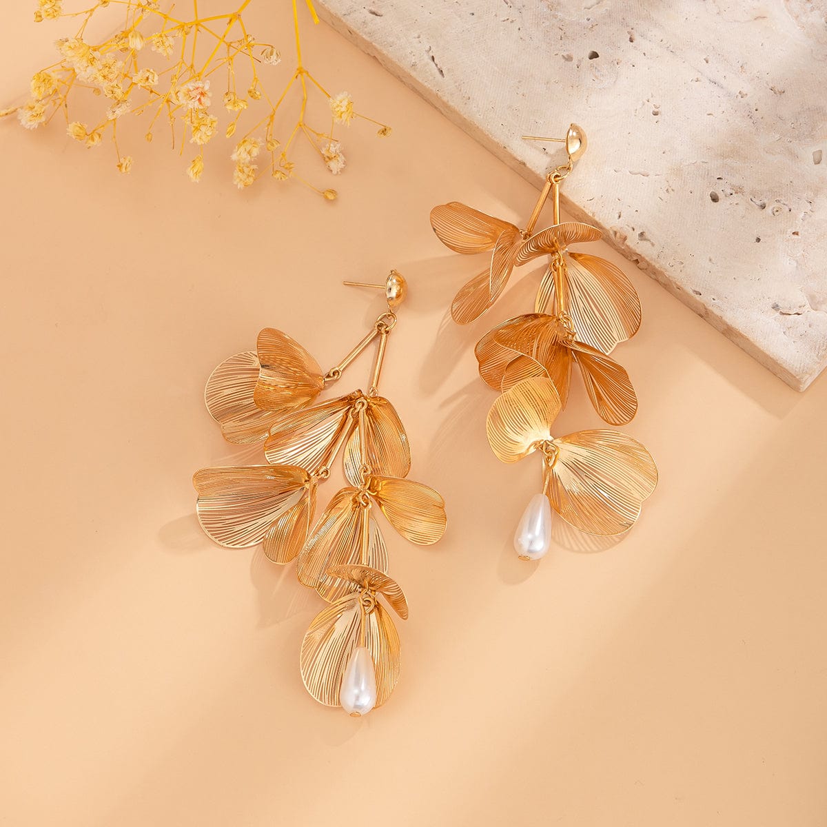 Geometric Abstract Chunky Dangling Floral Pearl Earrings - ArtGalleryZen