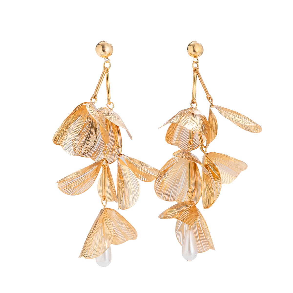 Geometric Abstract Chunky Dangling Floral Pearl Earrings - ArtGalleryZen