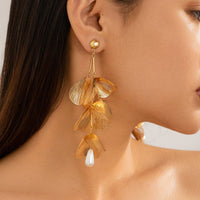 Thumbnail for Geometric Abstract Chunky Dangling Floral Pearl Earrings