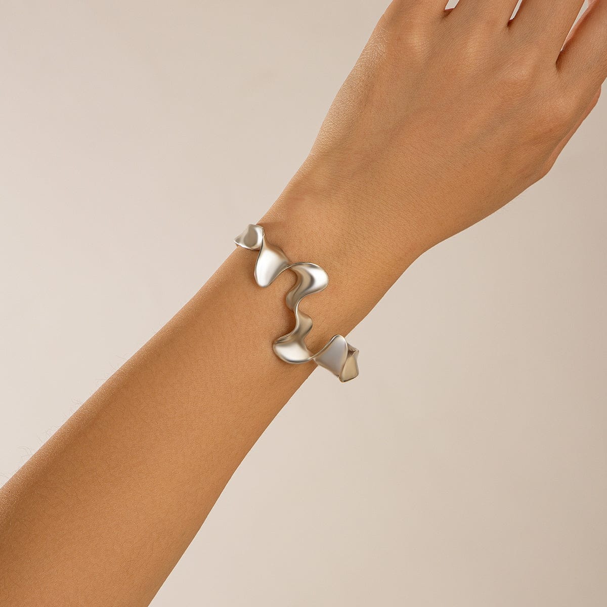 Geometric Abstract Curved Ribbon Open Cuff Bracelet