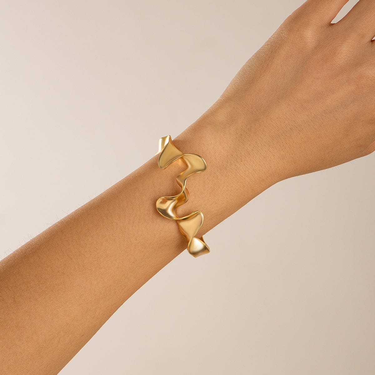 Geometric Abstract Curved Ribbon Open Cuff Bracelet