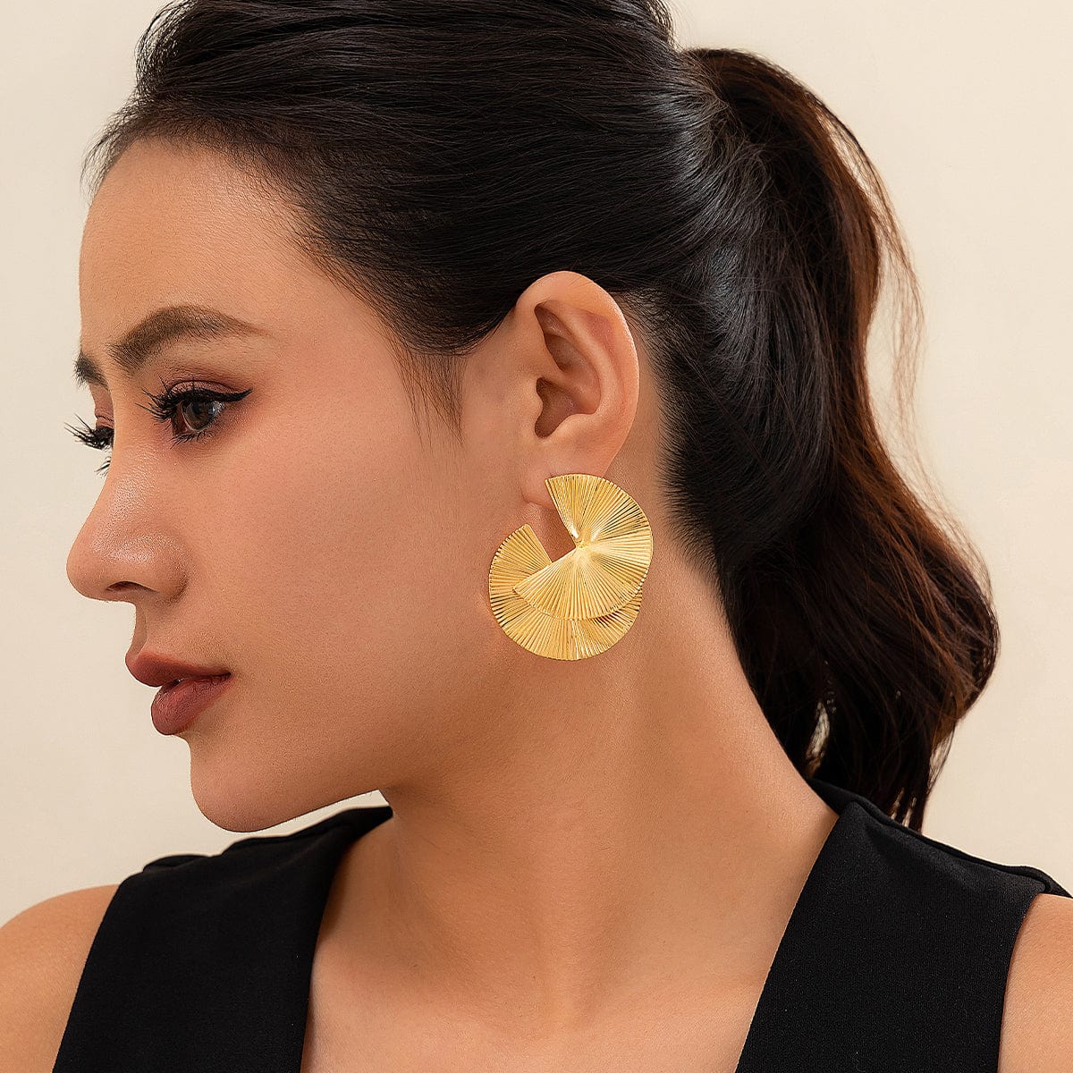 Geometric Double Layer Fan Shaped Earrings - ArtGalleryZen