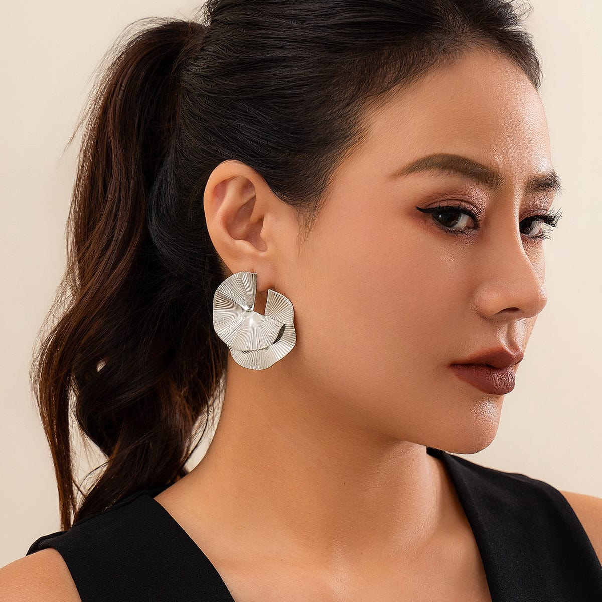 Geometric Double Layer Fan Shaped Earrings - ArtGalleryZen