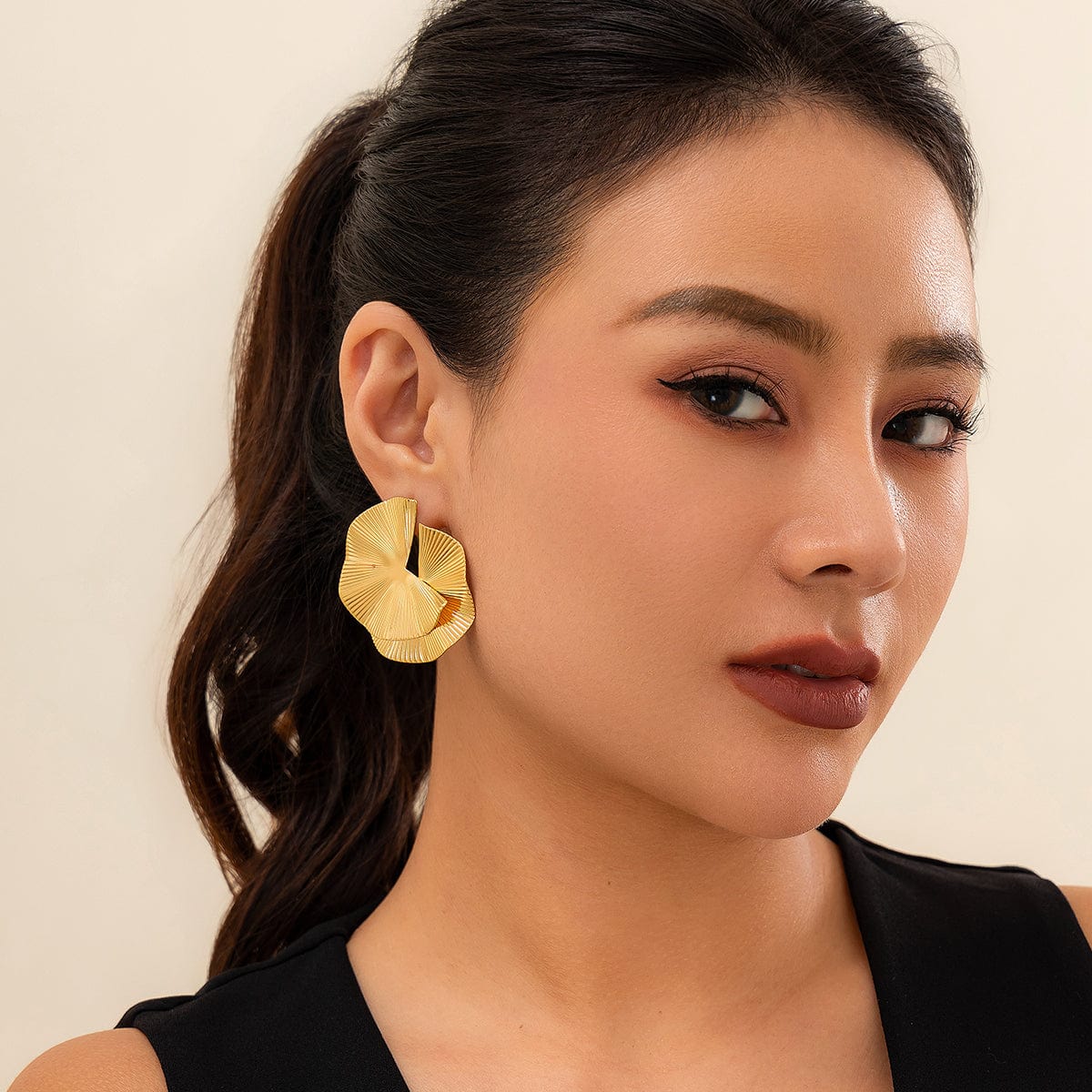 Geometric Double Layer Fan Shaped Earrings - ArtGalleryZen