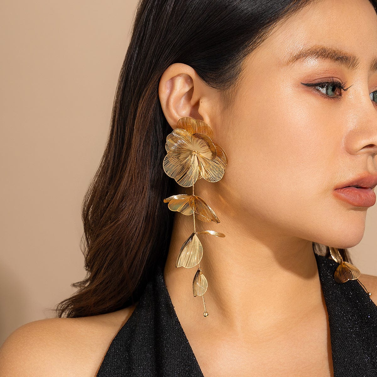 Geometric Chunky Abstract Floral Tassel Earrings