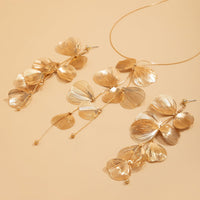 Thumbnail for Geometric Abstract Gold Silver Tone Leaf Pendant Earrings Necklace Set - ArtGalleryZen
