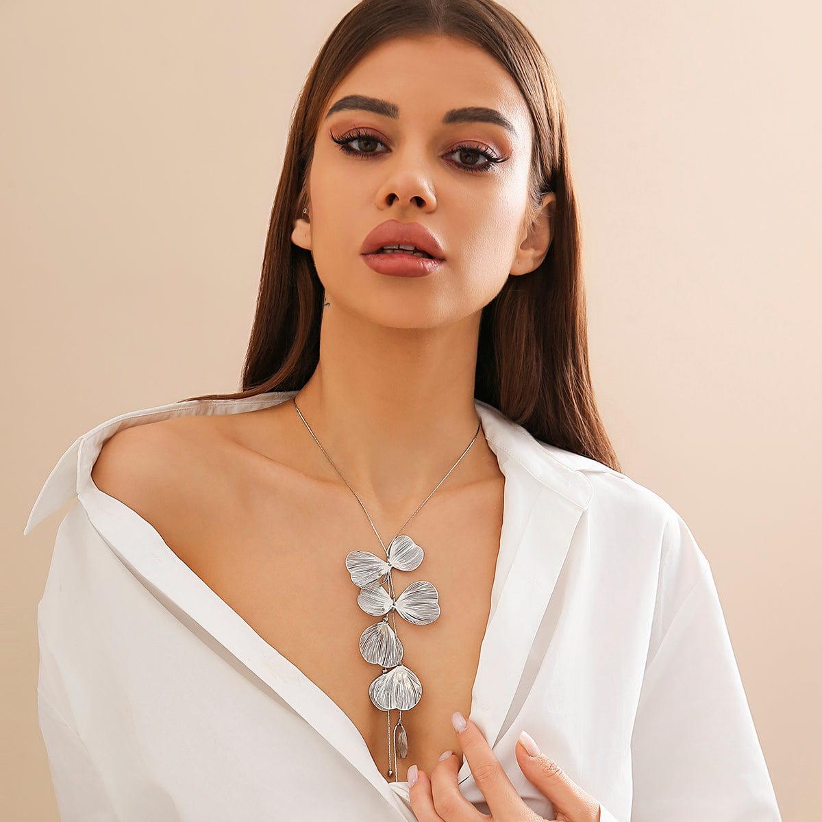 Geometric Abstract Leaf Pendant Y Necklace - ArtGalleryZen