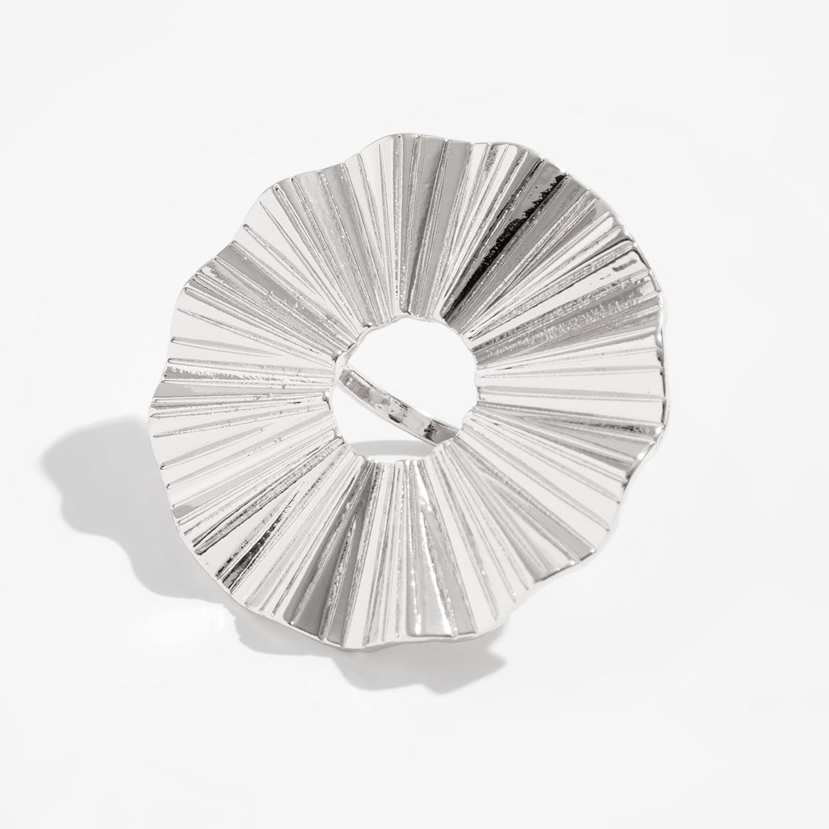 Geometric Abstract Lotus Leaf Feather Pearl Open Ring Set - ArtGalleryZen