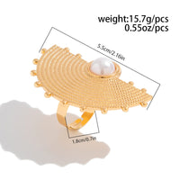 Thumbnail for Geometric Abstract Lotus Leaf Feather Pearl Open Ring Set - ArtGalleryZen