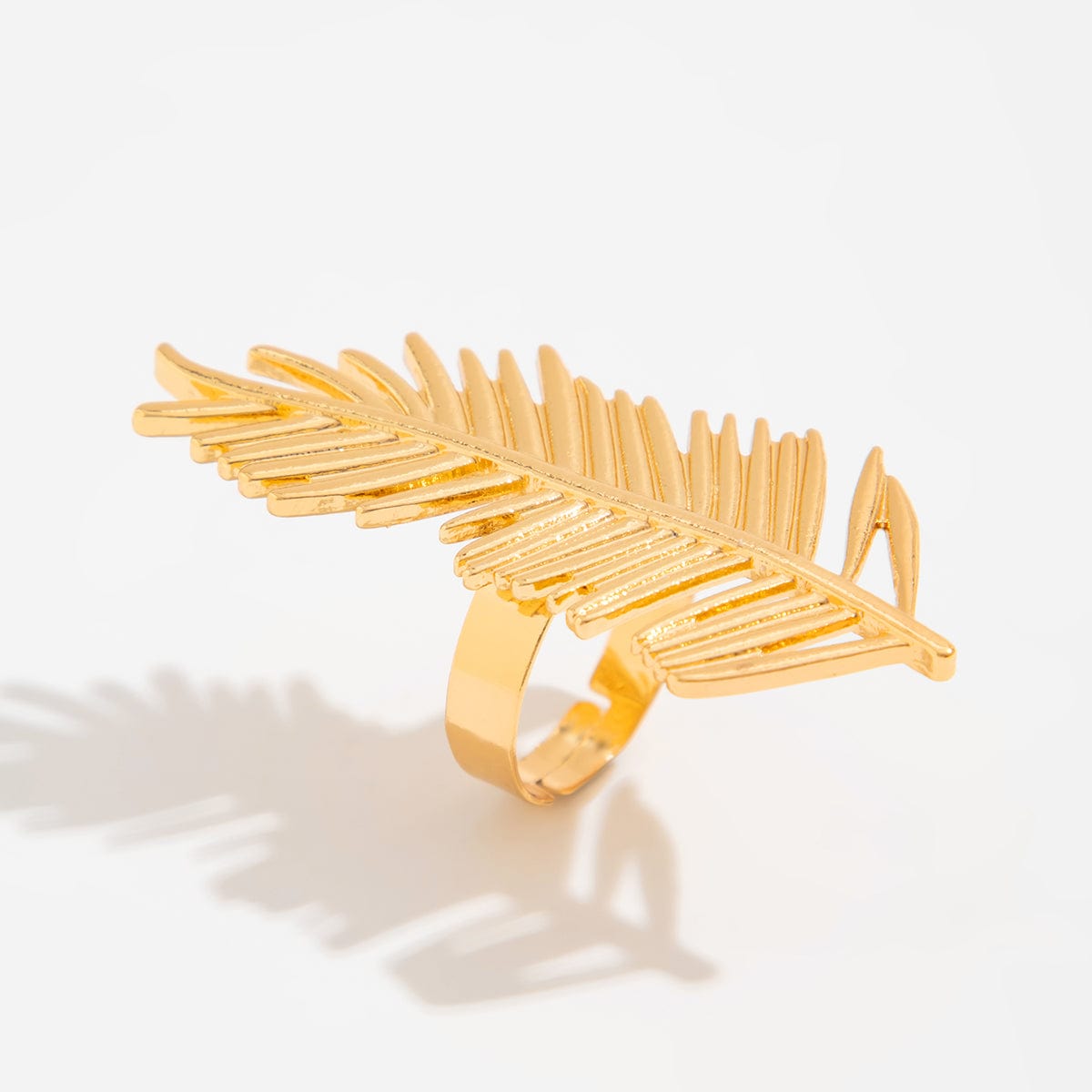 Geometric Abstract Lotus Leaf Feather Pearl Open Ring Set - ArtGalleryZen