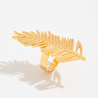 Thumbnail for Geometric Abstract Lotus Leaf Feather Pearl Open Ring Set - ArtGalleryZen